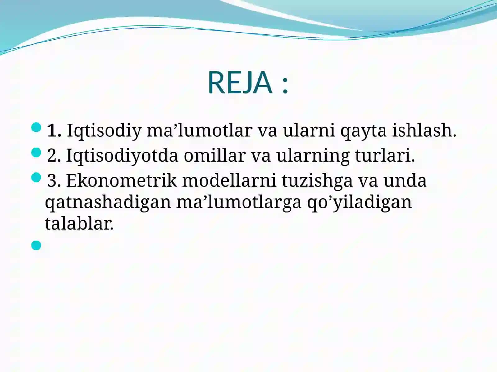 Ekonometrik modellarning axborot ta’minoti va ststistikaning asosiy tushunchalari 2