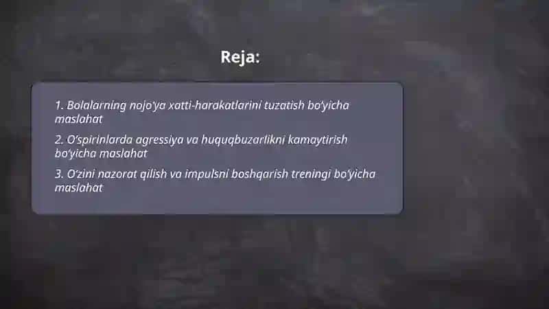 Xulq atvor boʻyicha maslahat 2
