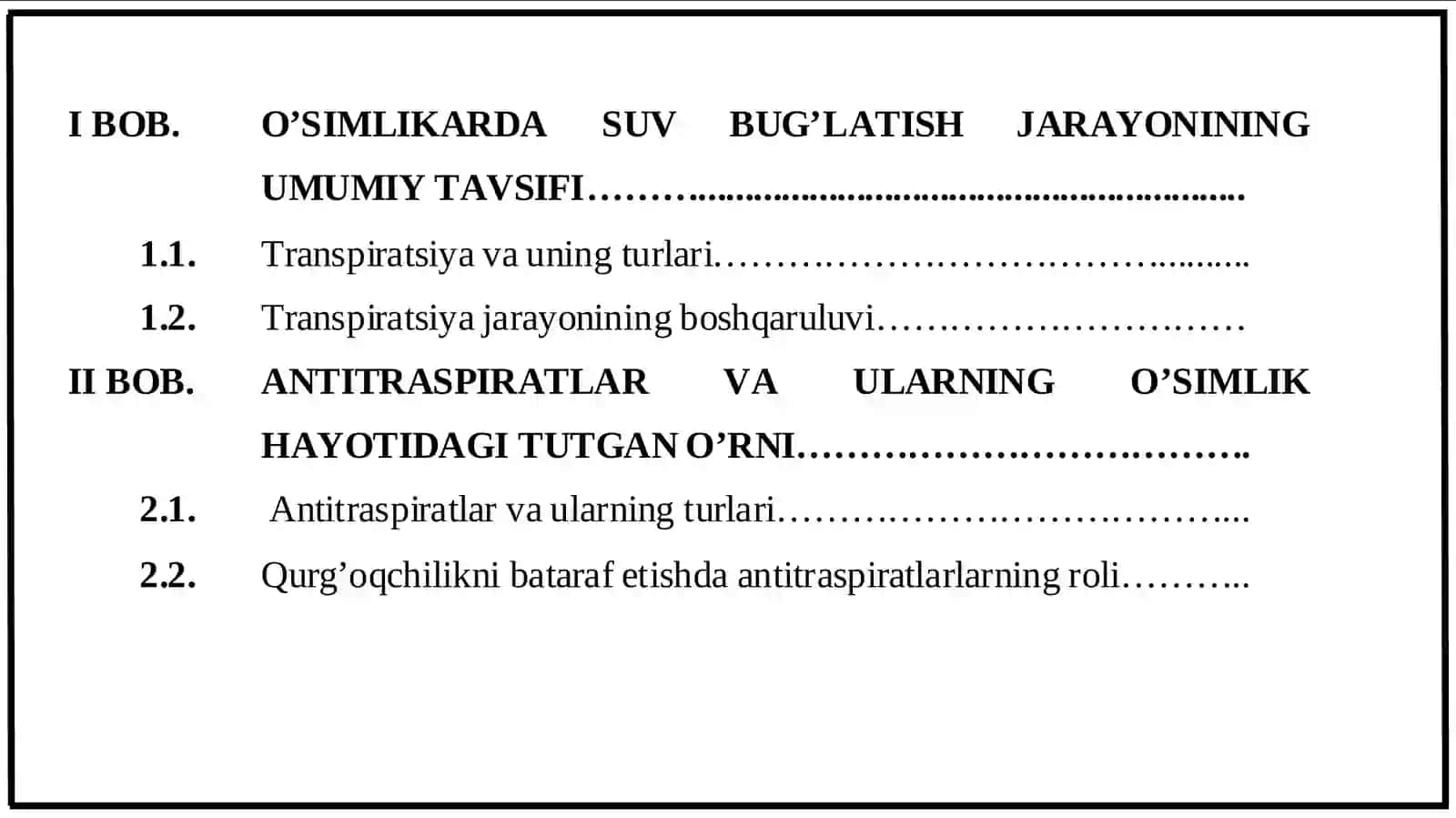 O‘ZBEKISTON RESPUBLIKASI OLIY TA’LIM, FAN VA INNOVATSIYALAR VAZIRLIGI NAMANGAN DAVLAT UNIVERSITETI BIOTEXNOLOGIYA FAKULTETI BIOLOGIYA YO`NALISHI 2