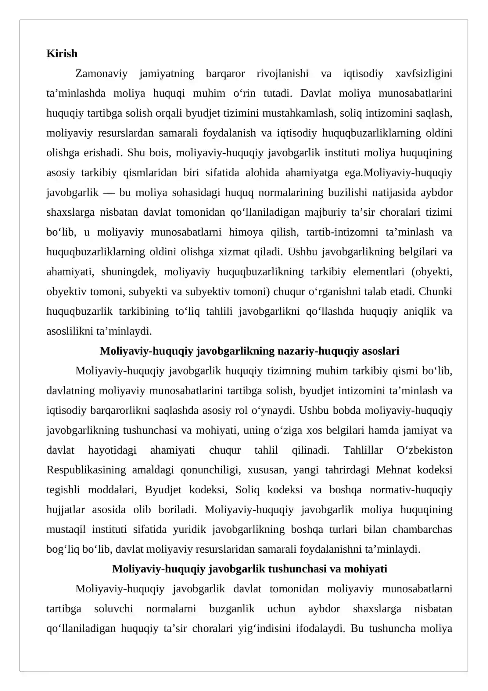 Moliyaviy-huquqiy javobgarlikning tushunchasi, belgilari va ahamiyati. 2