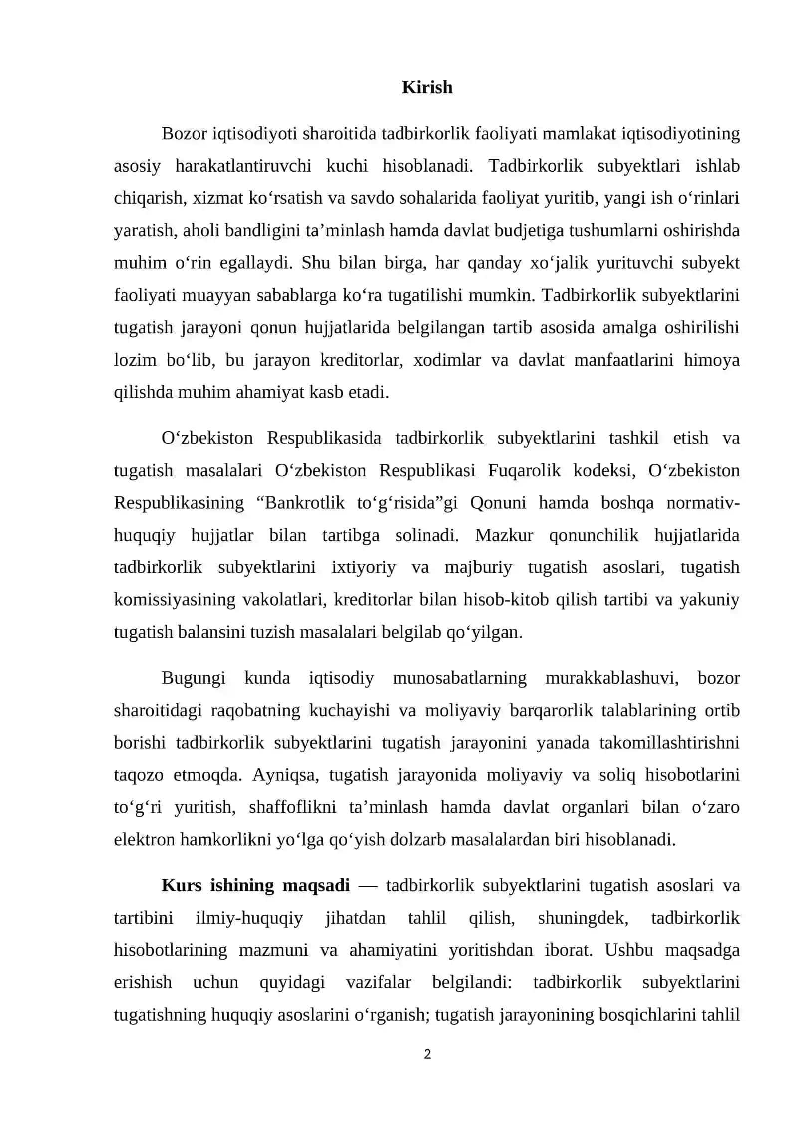TADBIRKORLIK SUBYEKTLARINI TUGATISHNING HUQUQIY ASOSLARI VA TARTIBI 2