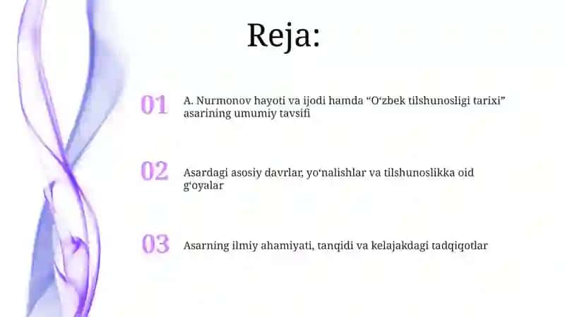 A.Nurmonovning "Oʻzbektilshunosligitarixi" asaribilantanishish 2