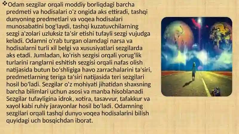 Sezgi va idrok psixik jarayonlarning boshlang’ich holati ekanligi. 2