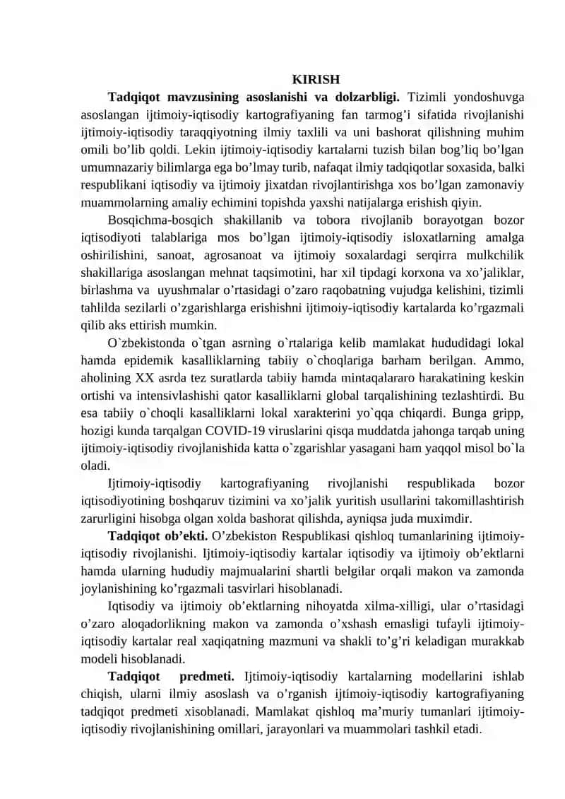 QISHLOQ, MA’MURIY TUMANLARNING YIRIK MASSHTABLI IJTIMOIY-IQTISODIY KARTALARINI TUZISH 2
