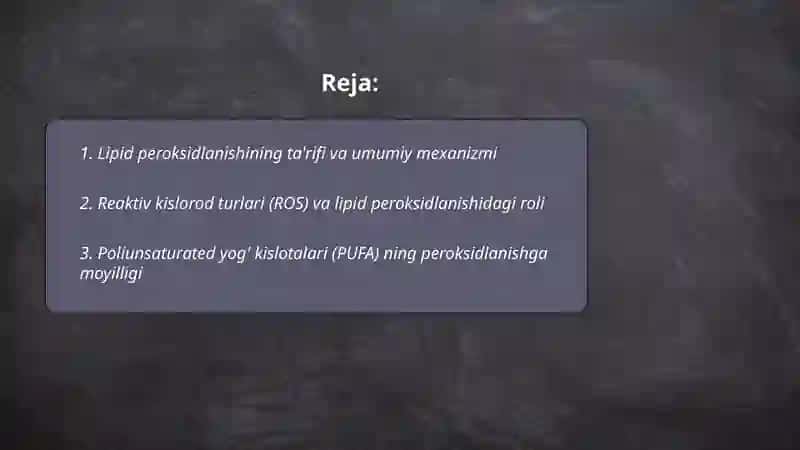 Lipidlarni peroksidlanishi va hujayra shikastlanishi patogenezidagi ahamiyati 2