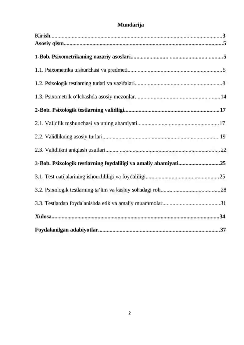 Psixometrika: testlarning validligi, foydaliligi 2