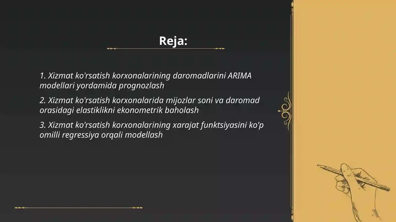 Xizmat korsatish korxonalari faoliyati kòrsatkichlarini ekonametrik modellashtirish 2