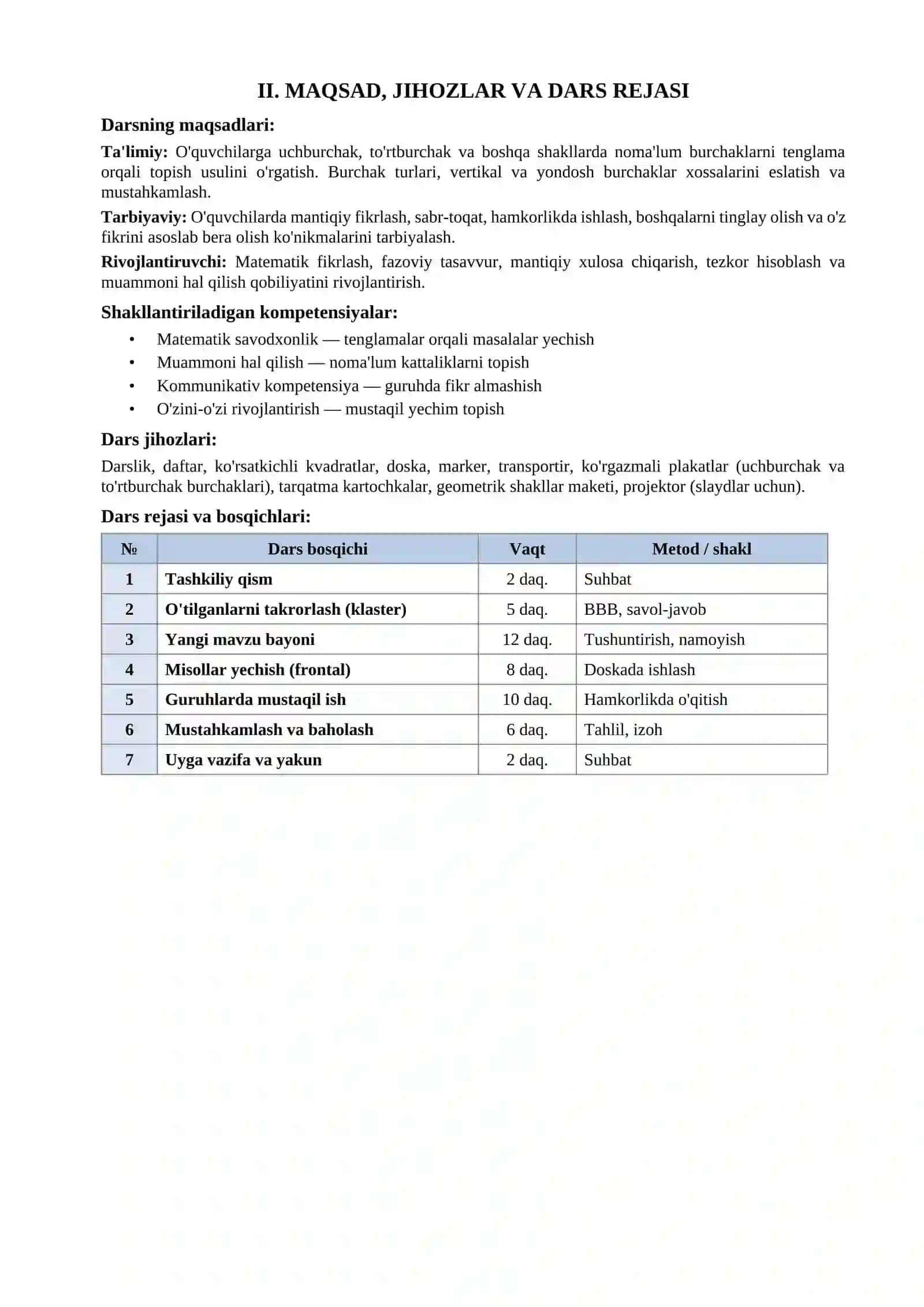 «Geometrik shakllardagi noma'lum burchaklarni topish» 2