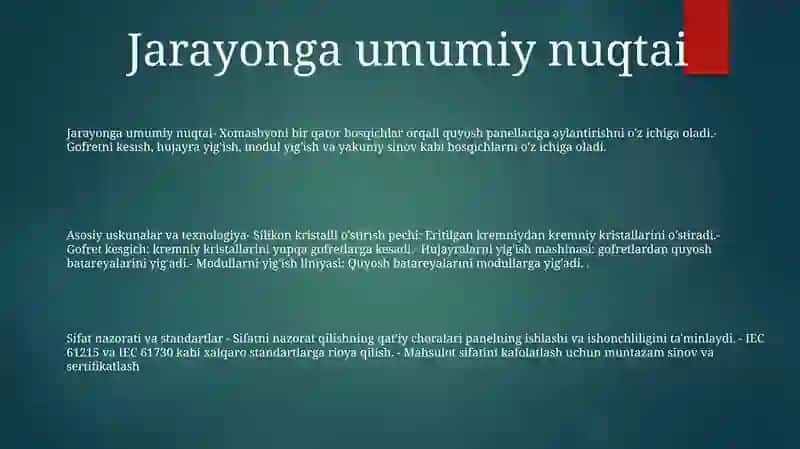 Quyosh Panellarini Ishlab Chiqarish 2