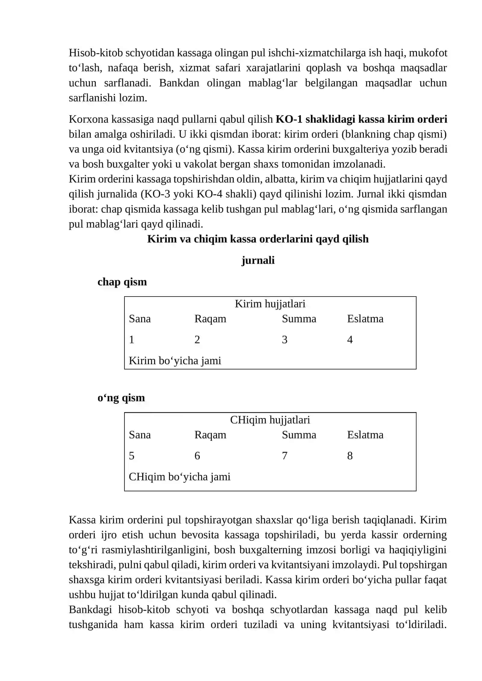 Naqd pul, kassa muomalalarining hisobini yuritish tartibi 2