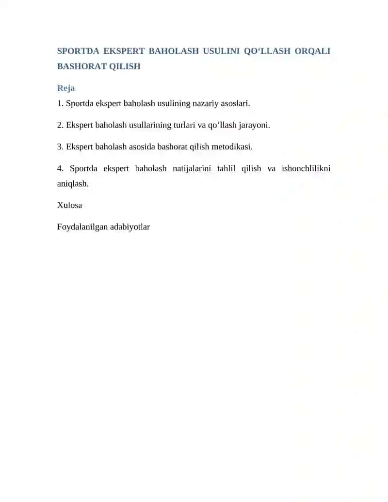 SPORTDA SARALASH, MODELLASHTIRISH VA BASHORAT QILISH 2