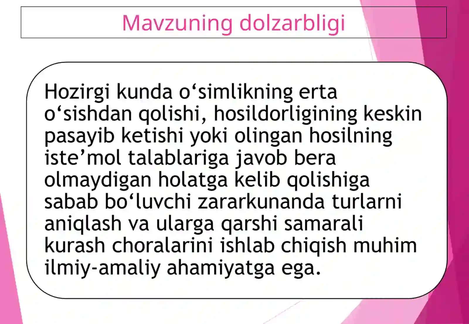 Tok zararkunandalarining biologiyasi va ekologik xususiyatlari (Andijon viloyati misolida) 2