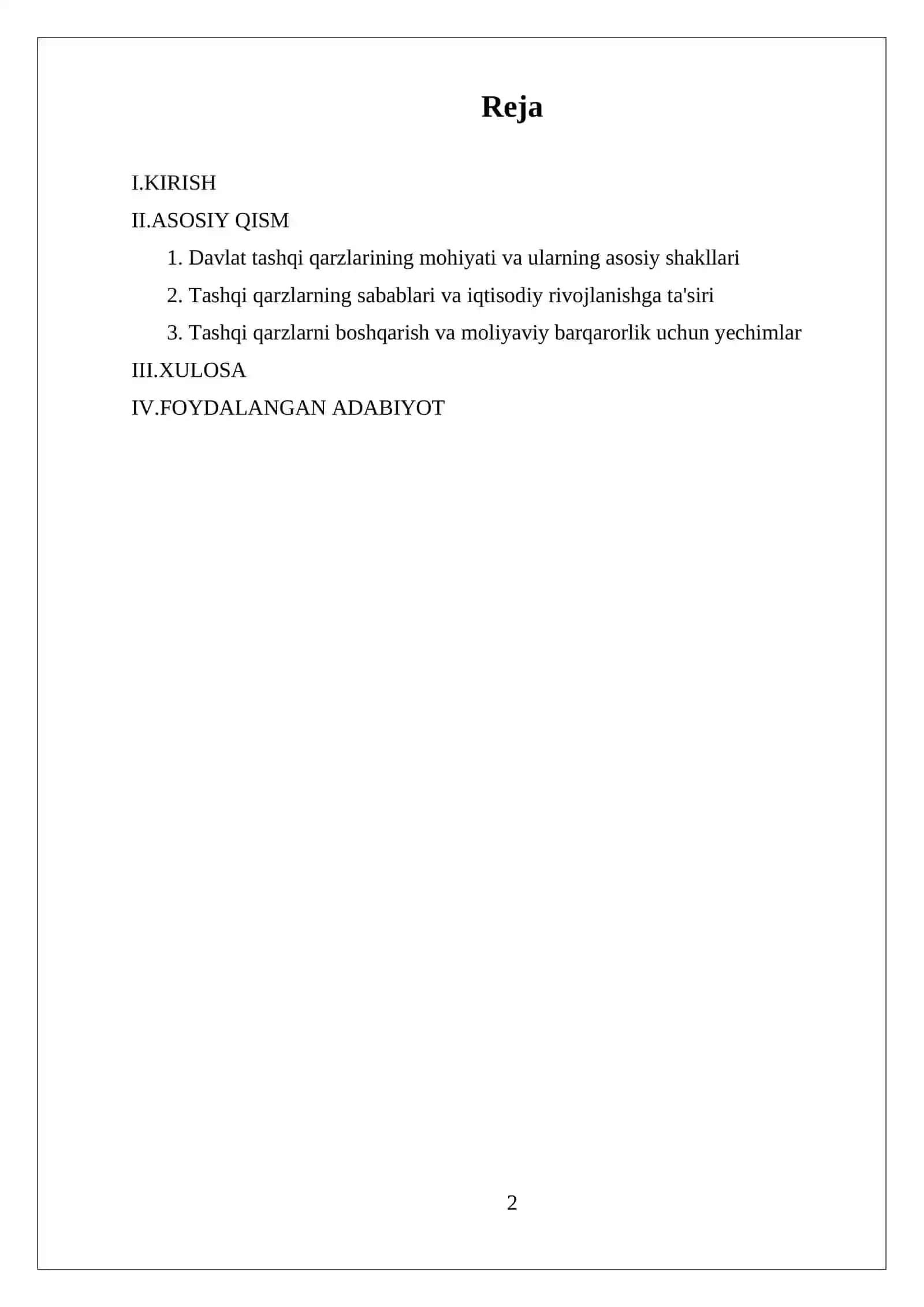 Davlat tashqi qarzlarining mohiyati va uning sabablari,asosiy omillari va shakillari 2