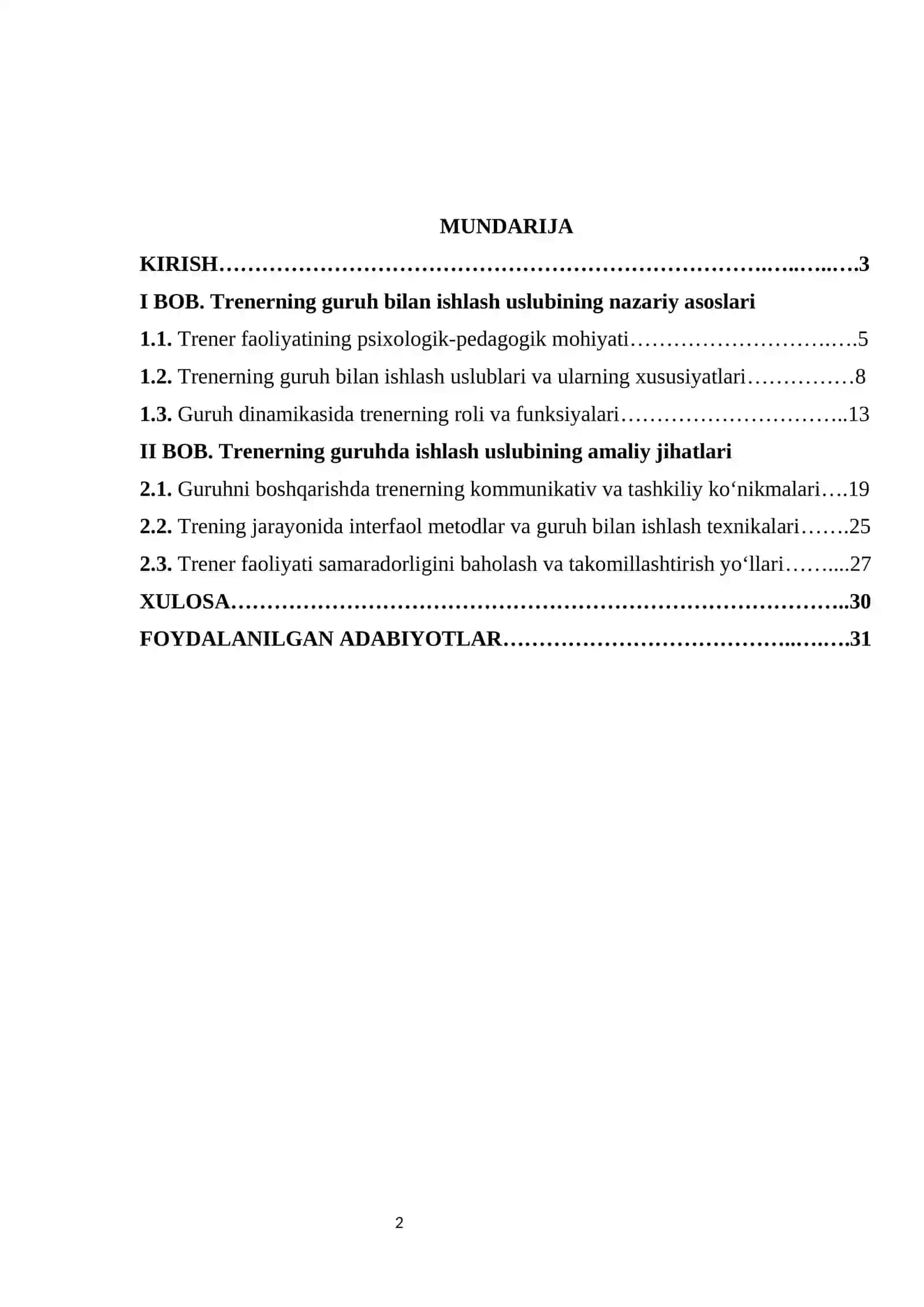 Trenerning guruhda ishlash uslubi kurs ishi 2