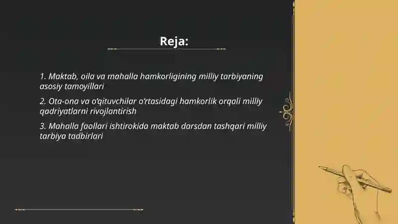 Maktab, oila va mahallaning milliy tarbiyani amalga oshirishdagi hamkorlik ishlari 2
