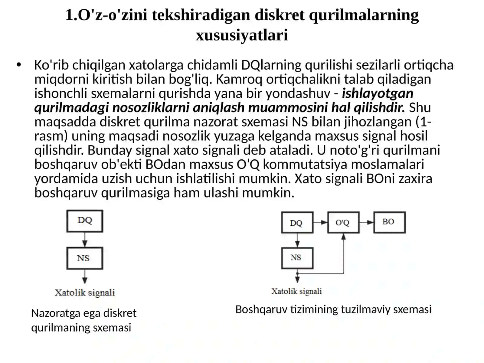 O’z-O’zini tekshiruvchi diskret kurilmalar sintezi 2