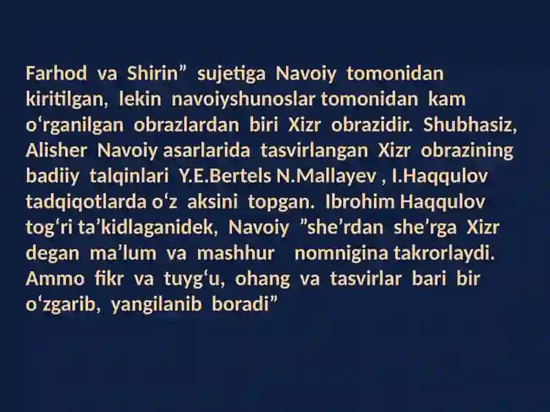 “FARHOD VA SHIRIN” DOSTONIDAGI XIZR OBRAZI GENEZISI 2