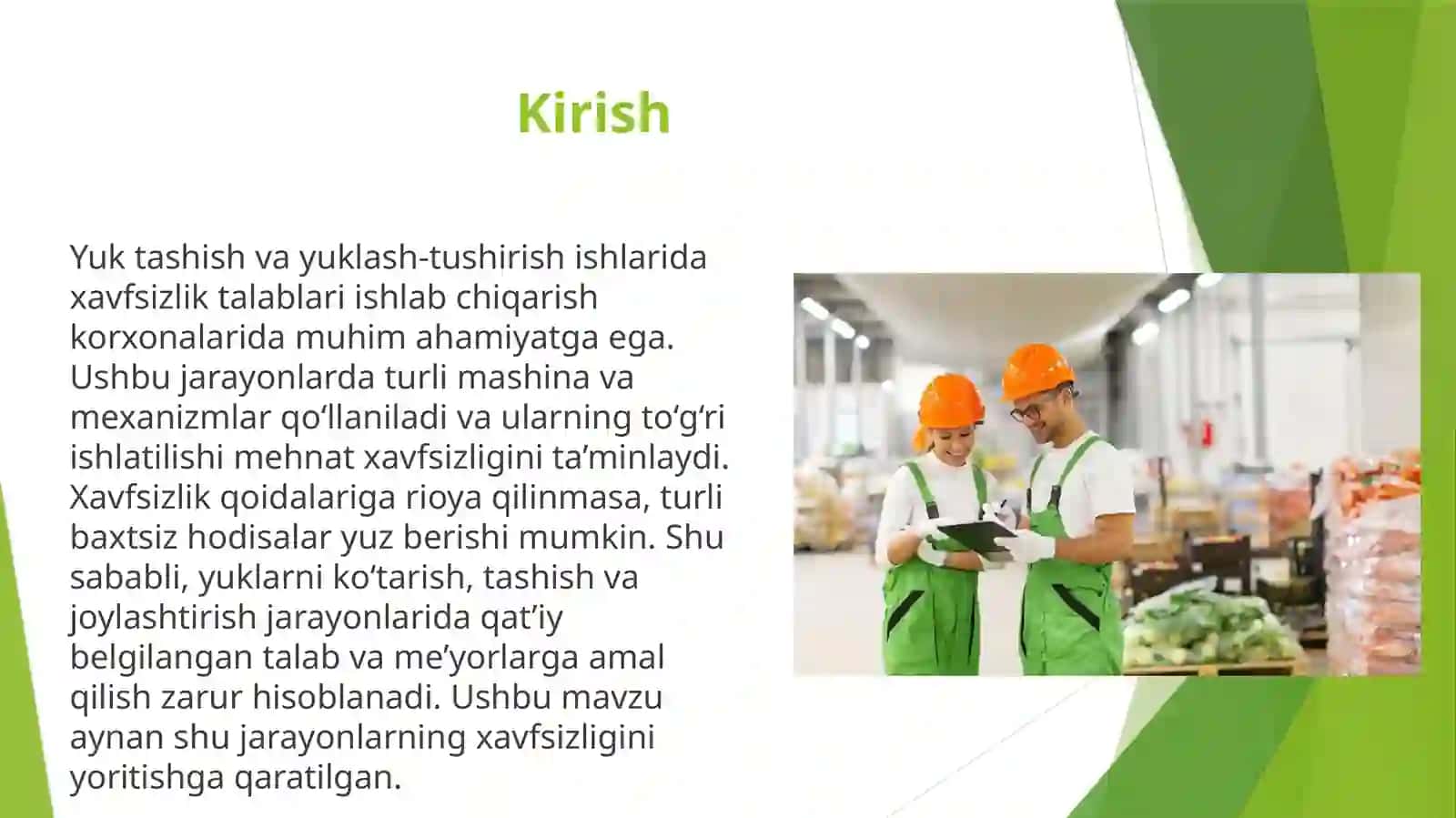 Yuk tashish va yuklash-tushirish ishlarida xavfsizlik talablari. 2