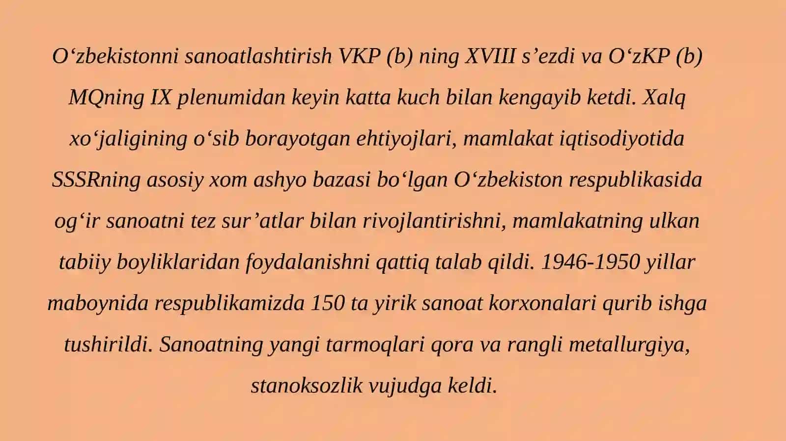 XX asrning 50-70 yillarda O‘zbekistondagi iqtisodiy hayoti 2