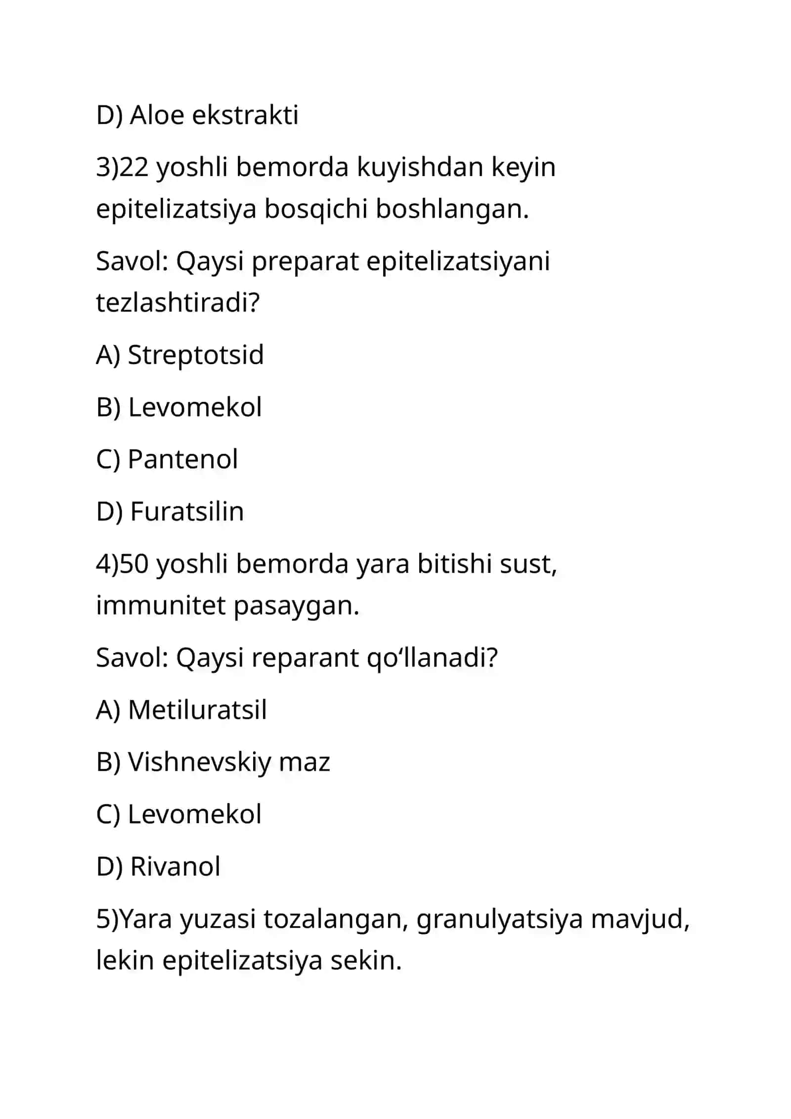 Zaxmga qarshi vositalar. Regenerantlar va reparantlar. Vaziyatli masala 2