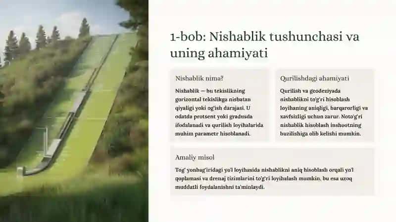 Berilgan nishablik bo'yicha chiziq yasash va loyihani joyga ko'chirish usullari 2