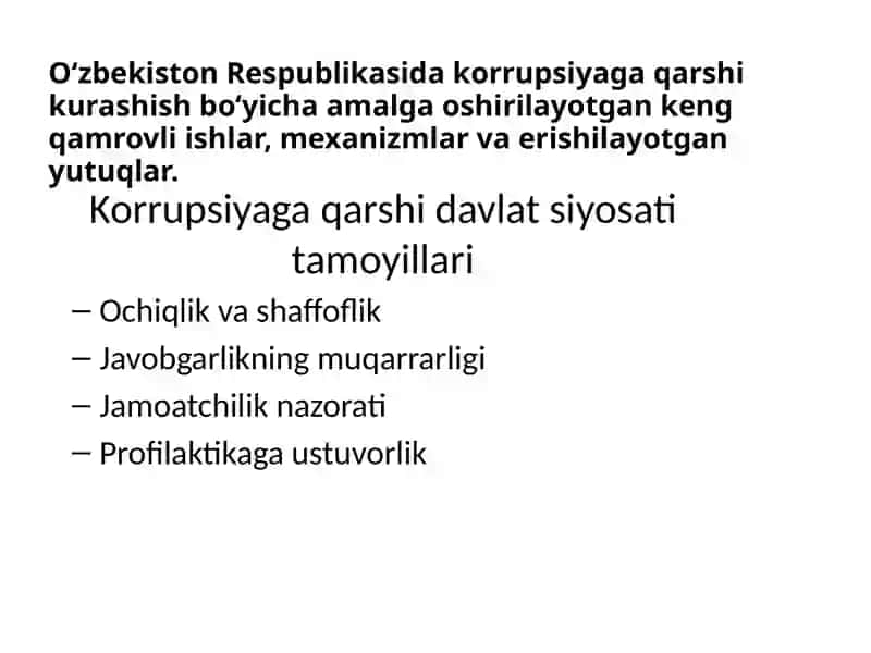 Oʻzbekistonda korrupsiyaga qarshi kurashish mexanizmlari 2