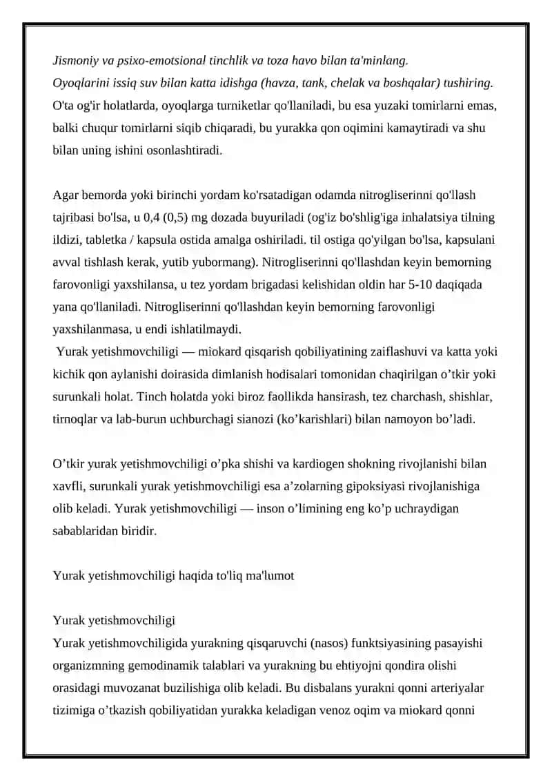 URUSH DAVRIDA ZAHARLANISHLAR:  O'TKIR YURAK QON-TOMIR YETISHMOVCHILIGI 2