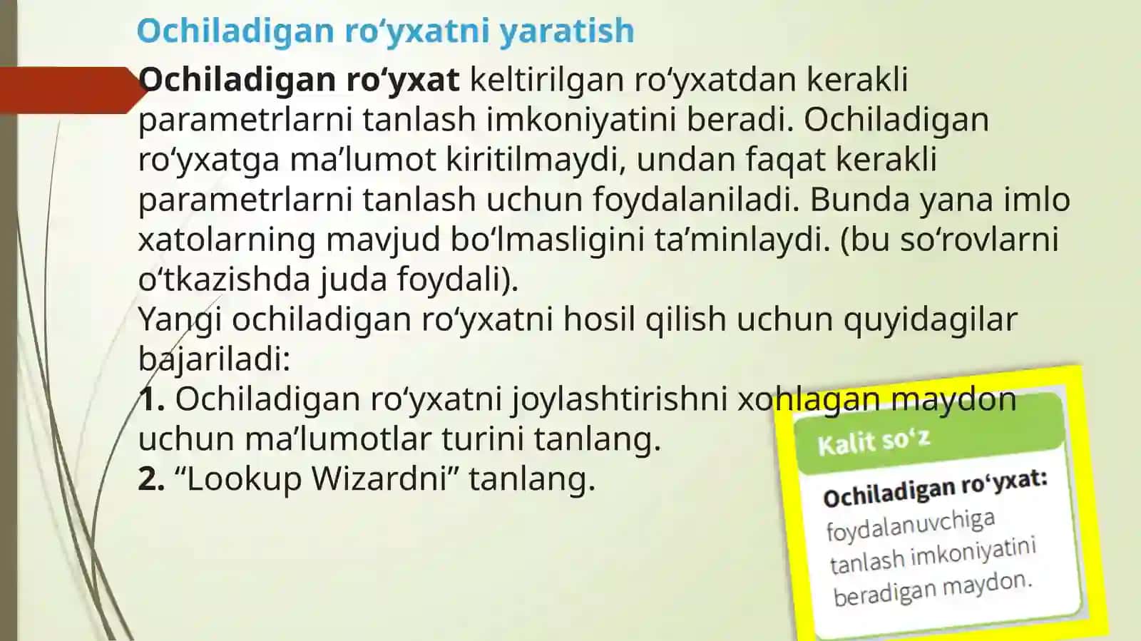 Ochiladigan ro‘yxatni yaratish 2