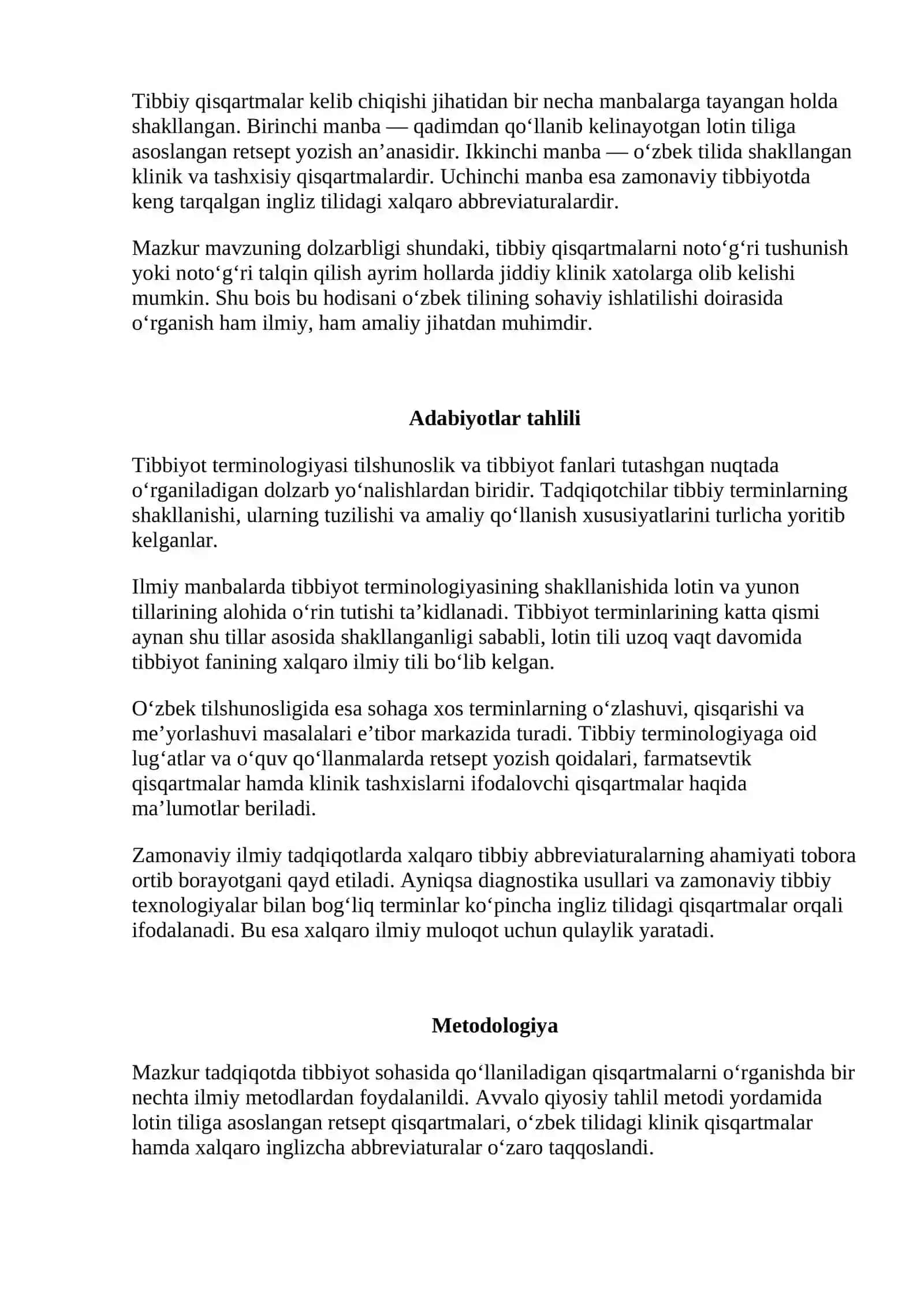 Zamonaviy tibbiyotda qo‘llaniladigan qisqartmalar va ularning lingvistik tahlili 2