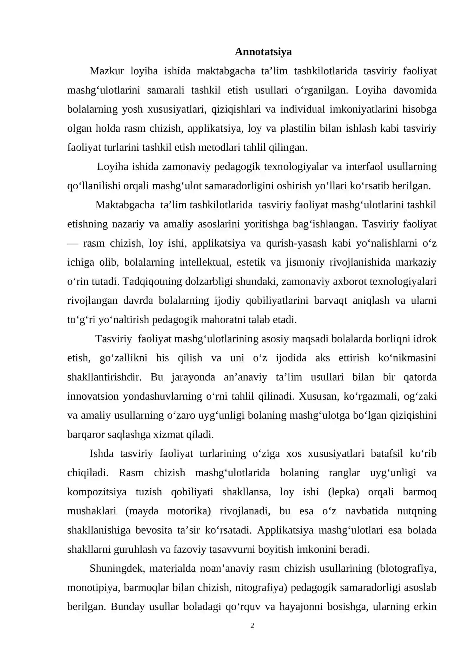 Maktabgacha ta’lim tashkilotida Tasviriy faoliyat mashg‘ulotlarini tashkil etish usullari 2