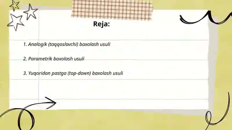 Harajatlarni baxolash usullari 2