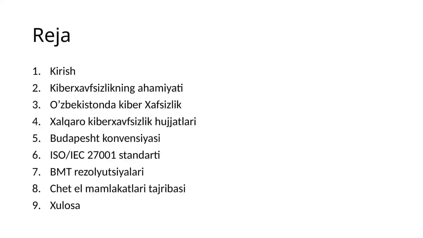 Kiberxavfsizlik yuzasidan xalqaro hujjatlar va chet el mamlakatlari tajribasi. 2