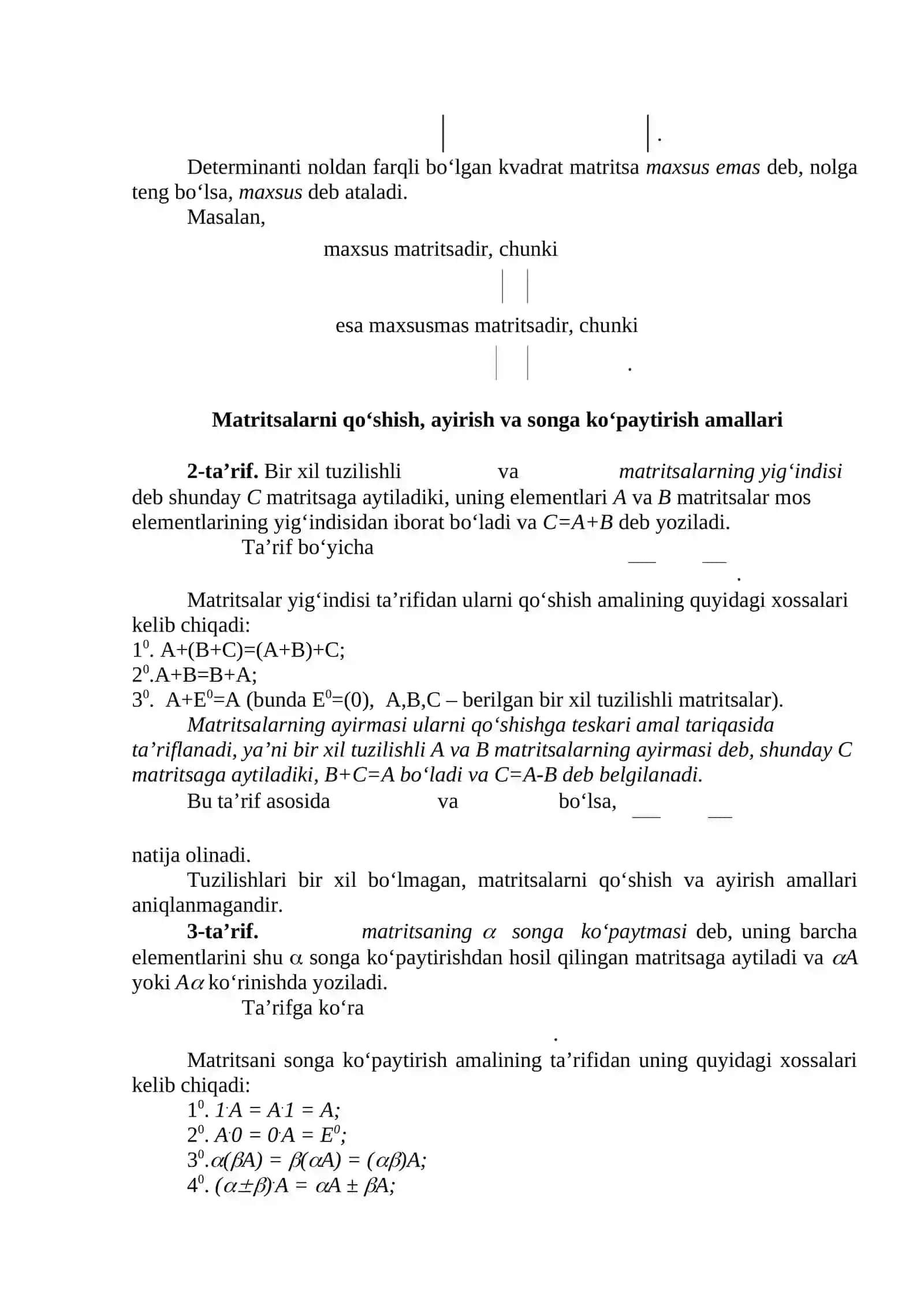 Matritsalarning turlari 2
