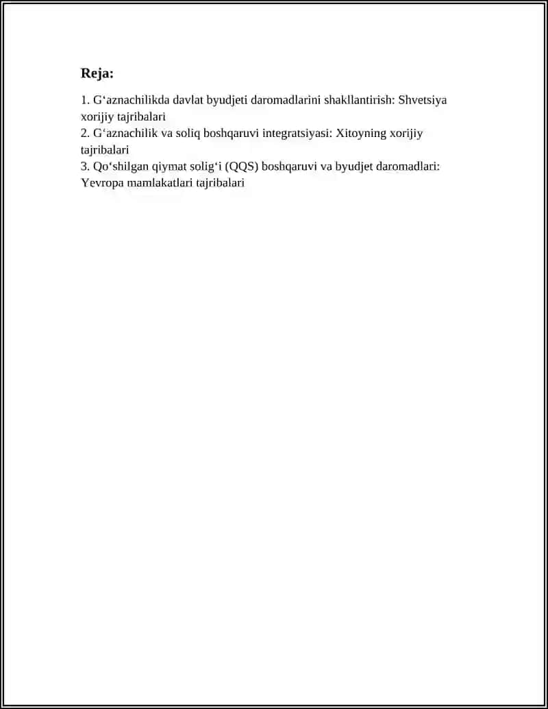 Gʻaznachilikda Davlat Byudjeti Daromadlarini Shakllantirish: Shvetsiya Xorijiy Tajribalari 2