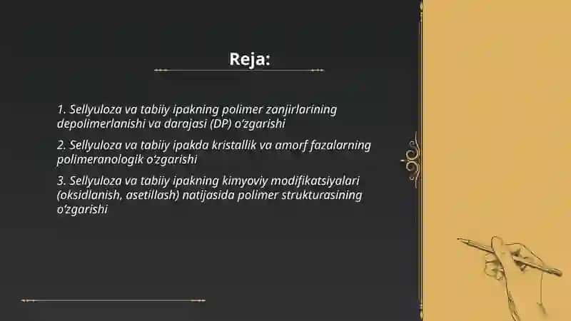 Sellyuloza va tabiiy ipakning polimeranologik o‘zgarishlari 2