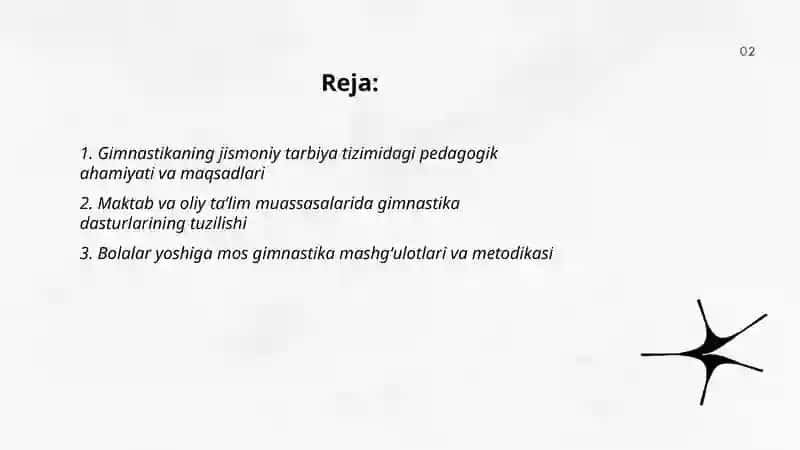 Gimnastikaning jismoniy tarbiya tizimidagi oʻrni va moddiy-texnik taʼminoti 2