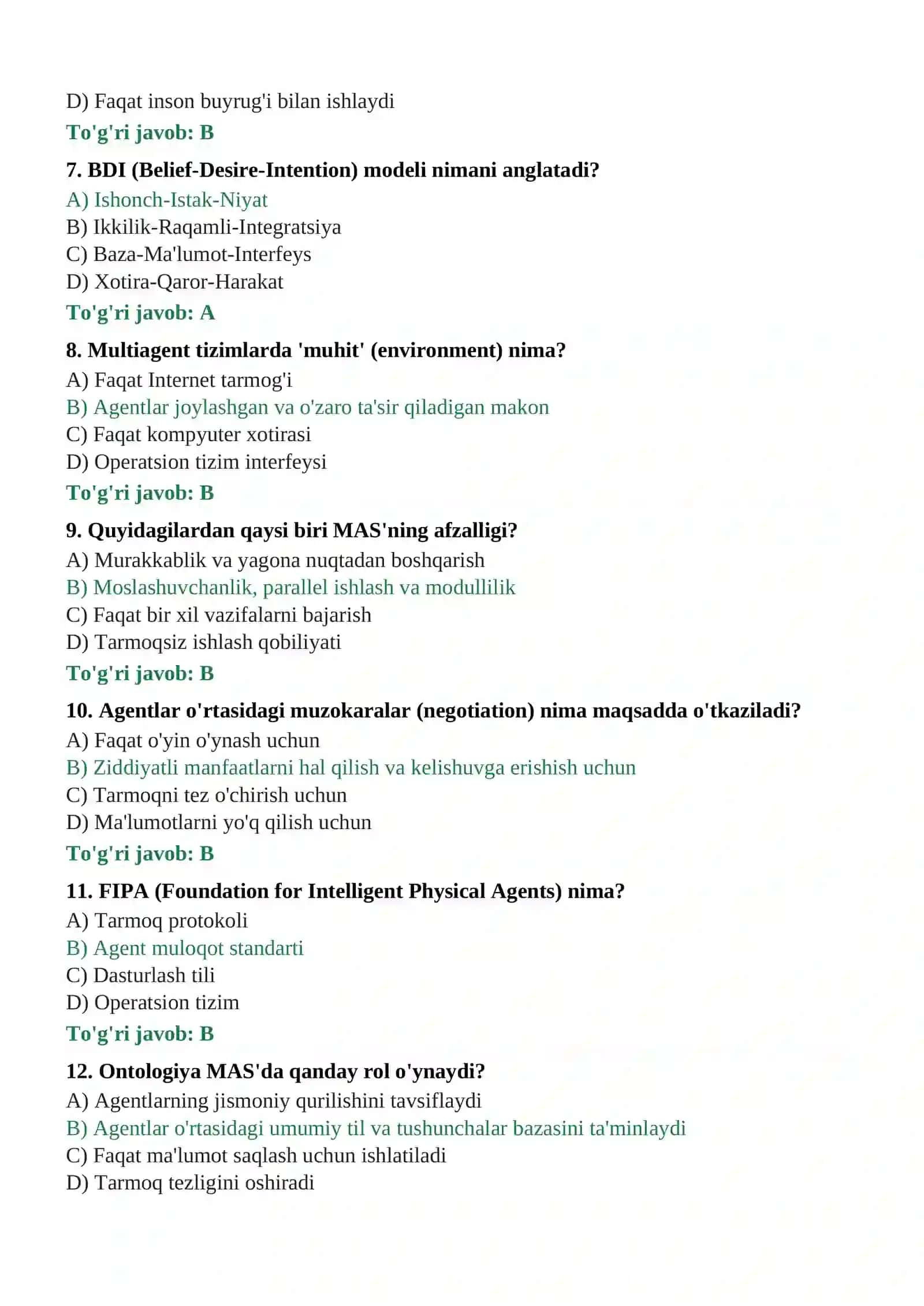 Multiagent Tizimlar Fanidan 2