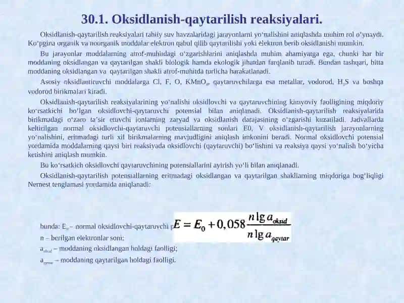 GIDROSFERADAGI OKSIDLANISH-QAYTARILISH JARAYONLARI 2