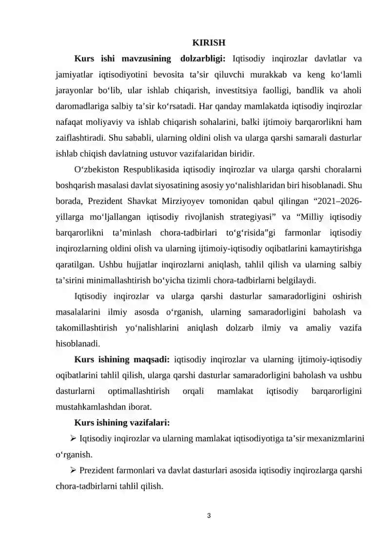 Iqtisodiy inqirozlar va ularga qarshi dasturlar samaradorligini oshirish yo‘llari 2