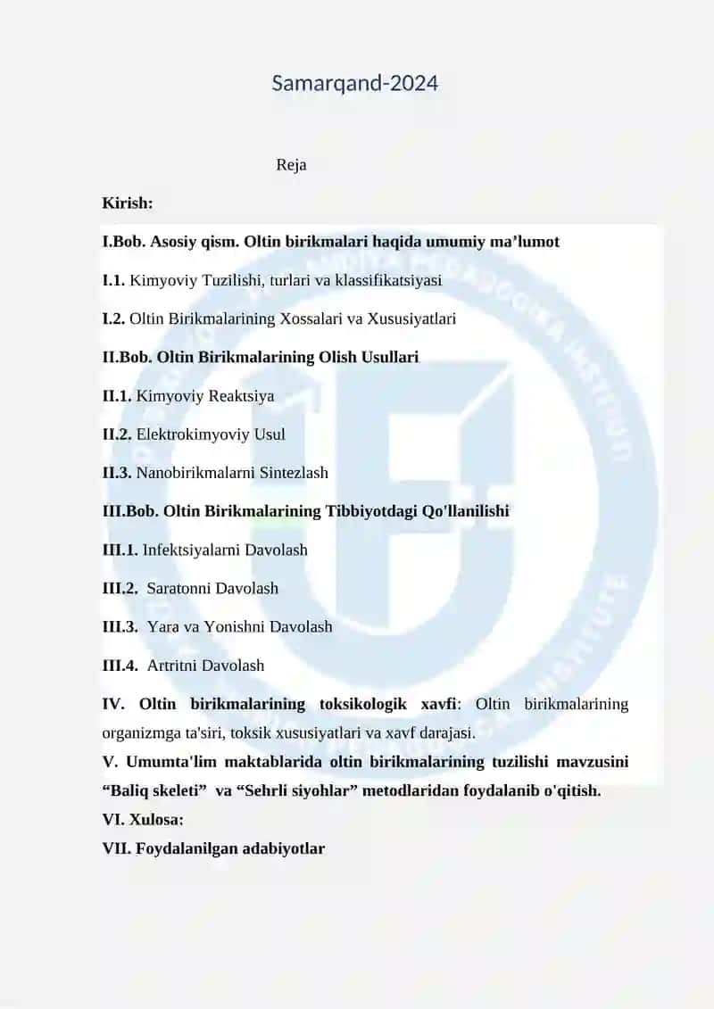 KIMYO KAFEDRASI KIMYO YO’NALISHI Anorganik Kimyo FANIDAN 2