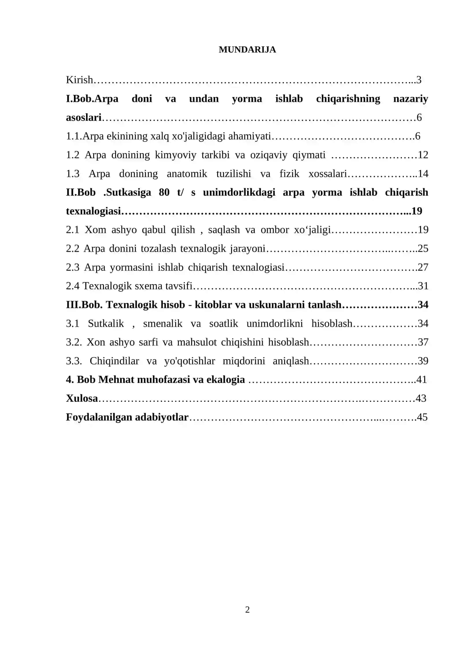 Sutkasiga 80 t/s unimdorlikdagi arpa yorma ishlab chiqarish texnalogiasi. 2