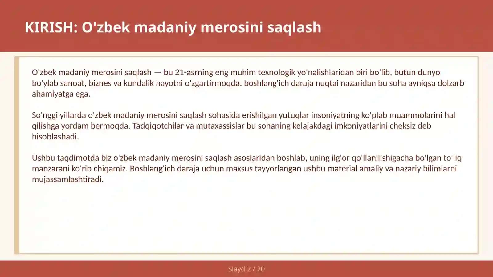 O'zbek Madaniy Merosini Saqlash 2