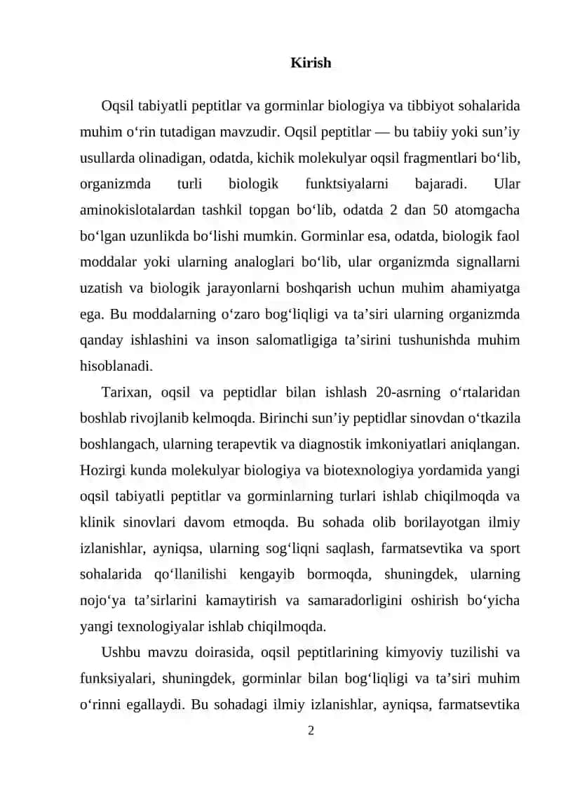 Oqsil tabiyatli peptitlarning kimyoviy tuzilishi va funksiyalari 2