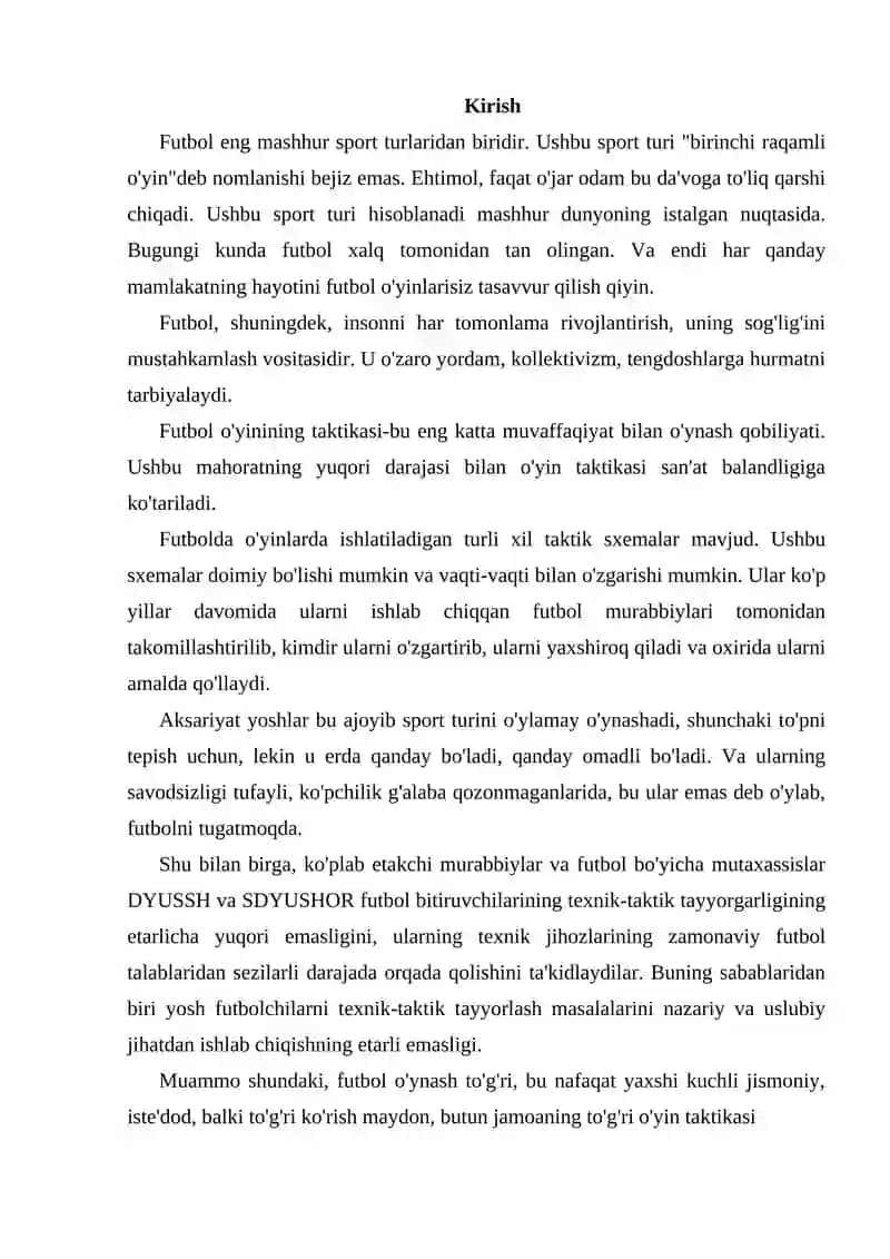 Futbol sport turi o’yinida hujum va himoya taktikasini o’rgatishni takomillashtirish hamda mahoratni oshirish 2