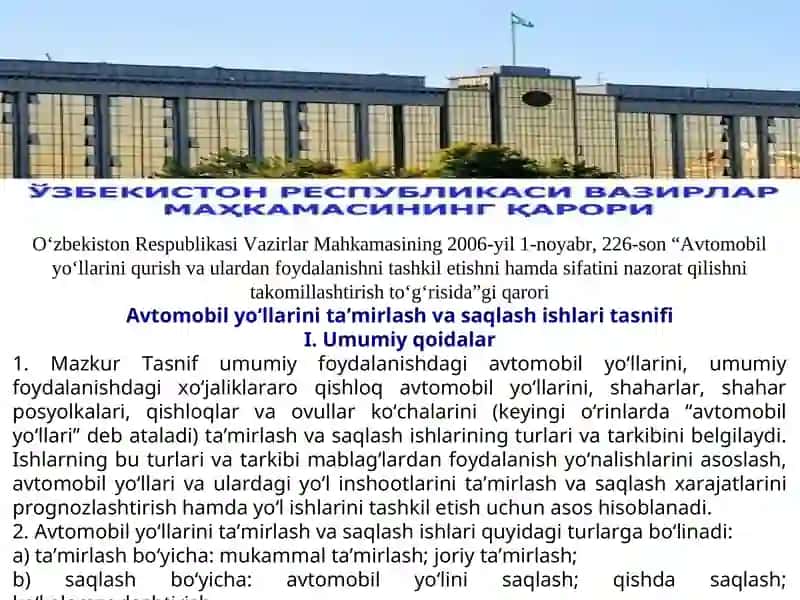 АВТОМОБИЛЬ ЙЎЛЛАРИНИ ЖОРИЙ ТАЪМИРЛАШ 2