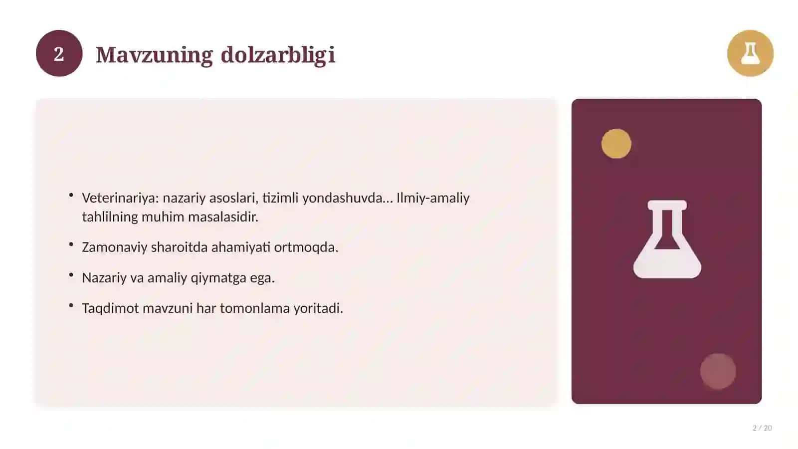 Veterinariya: nazariy asoslari, tizimli yondashuvda (Magistrlik dissertatsiyasi mavzusi) 2