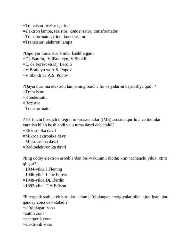 Elektronika va Sxemotexnika Testlari 2