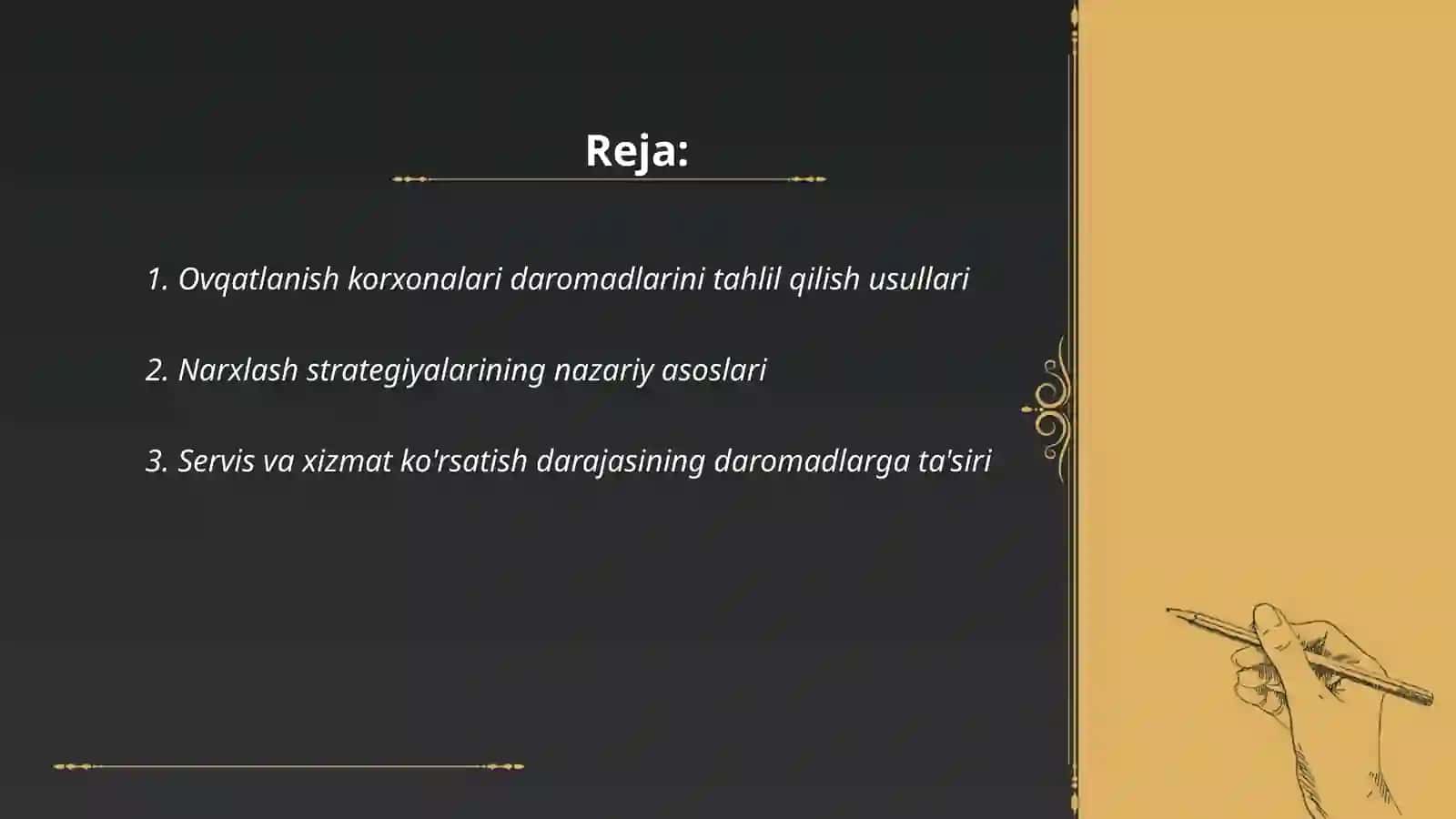 Ovqatlanish korxonalari daramodlarini boshqarishning nazariy asoslari 2