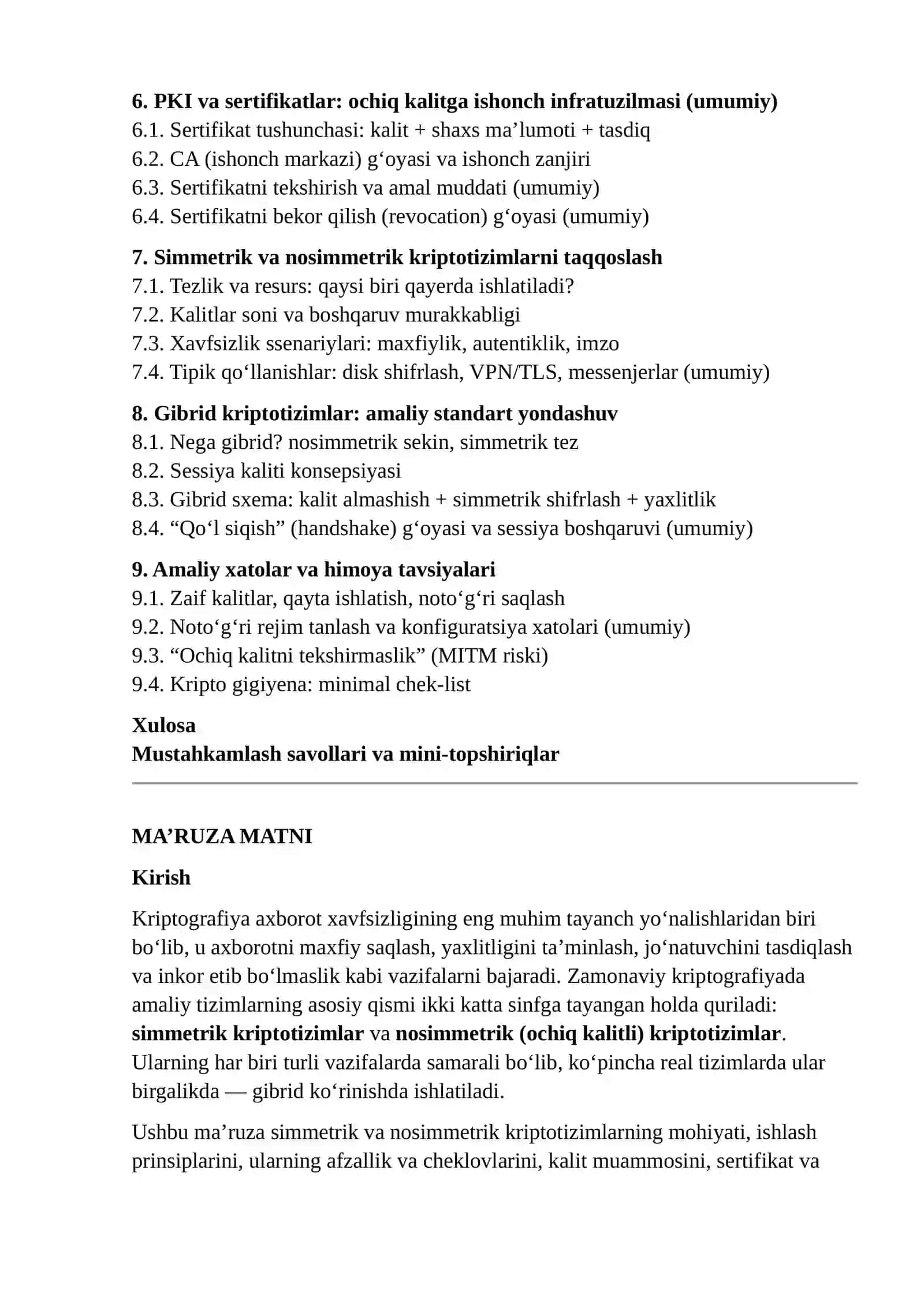 SIMMETRIK VA NOSIMMETRIK KRIPTOTIZIMLAR ASOSLARI 2