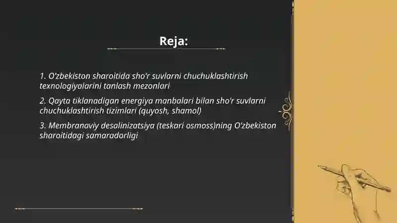 Oʻzbekiston Sharoi Suvlarni Chuchuklashtirish Goʻyasini Yaratish 2
